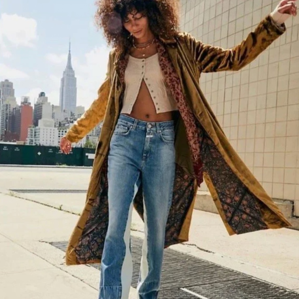 Free People Sienna Velvet Duster Coat Jacket Medium M NEW NWT Yellow Gold